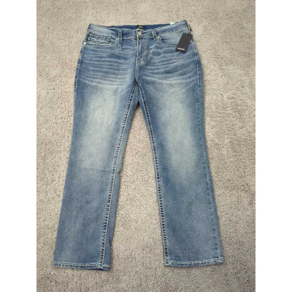 True Religion Jeans Mens 38x32 Denim High Rise‎ Ricky Relaxed Medium Muggy Wash